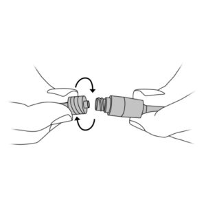 312.Hands connecting tubing to the needleless connector of the catheter